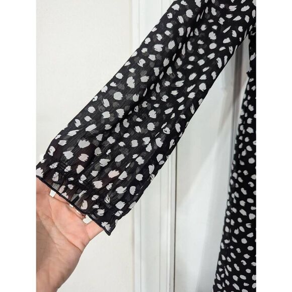 J. Crew Crinkle V-neck midi dress women's large black white ruffle tiered - Picture 4 of 7